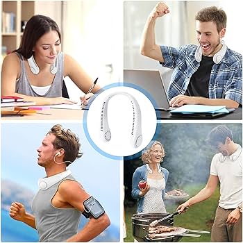 ArabNest Vaneless Neck Hanging Fan worn around the neck, portable personal cooling device with sleek design and adjustable straps.