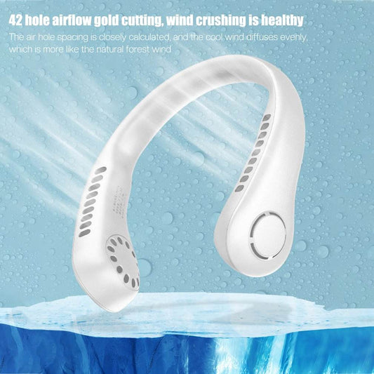 ArabNest Vaneless Neck Hanging Fan with adjustable straps and compact design for personal cooling and comfort.